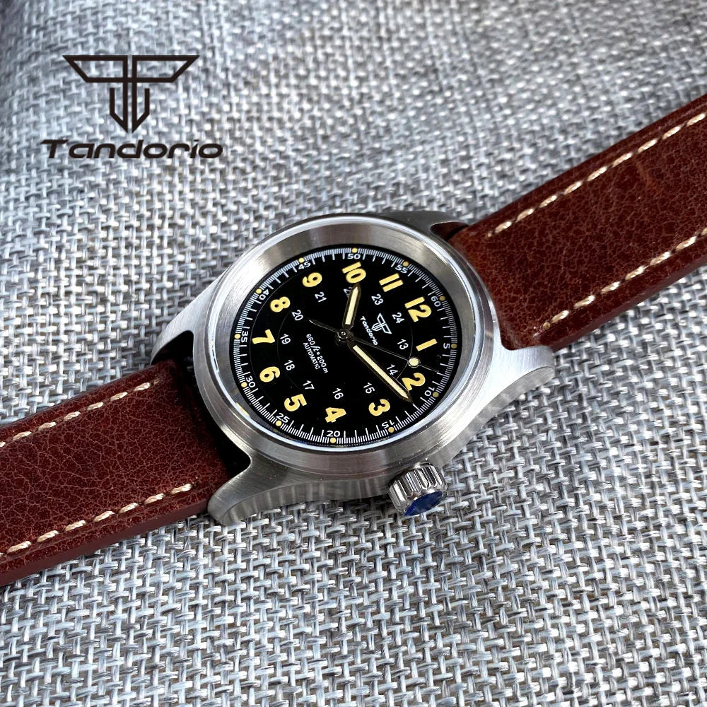 Tandorio 36mm 自動巻き パイロット／ダイバーウォッチ 20気圧防水 グリーン夜光