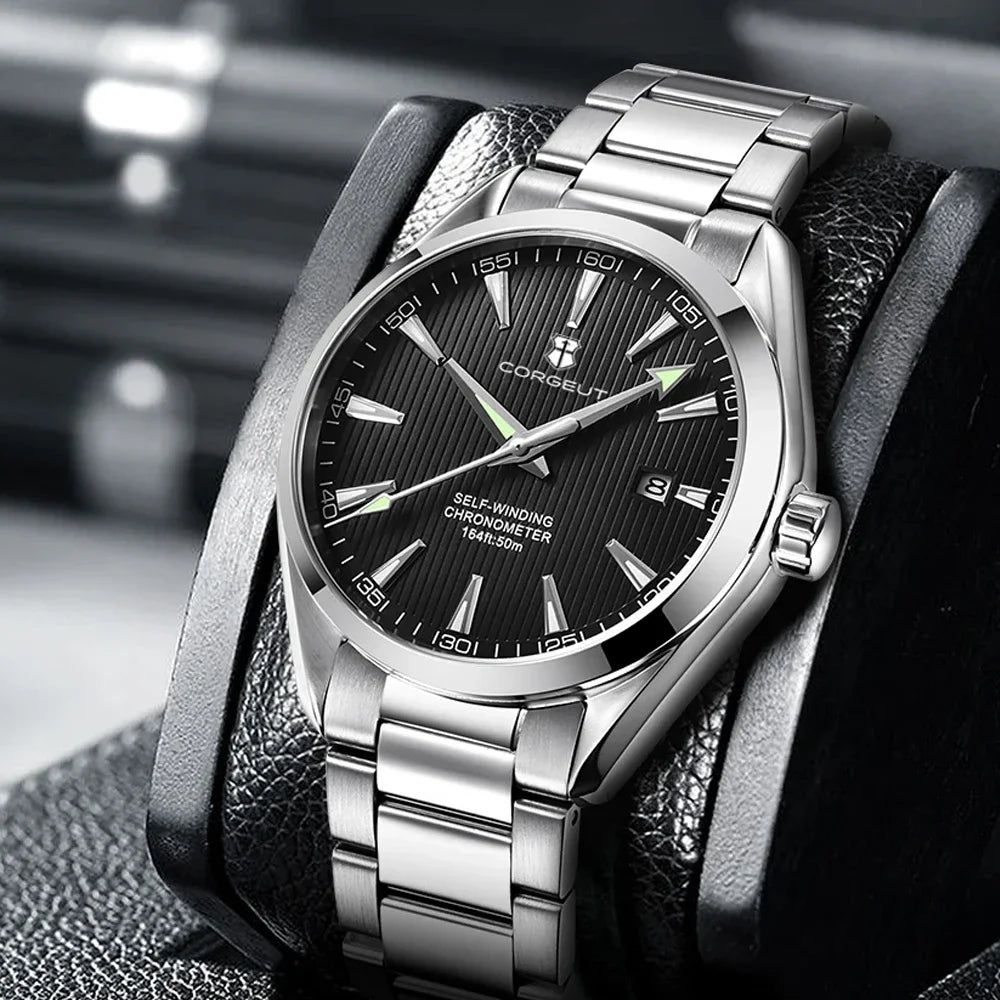 Corgeut 41mm 自動巻きスポーツウォッチ サファイアガラス ステンレスブレス