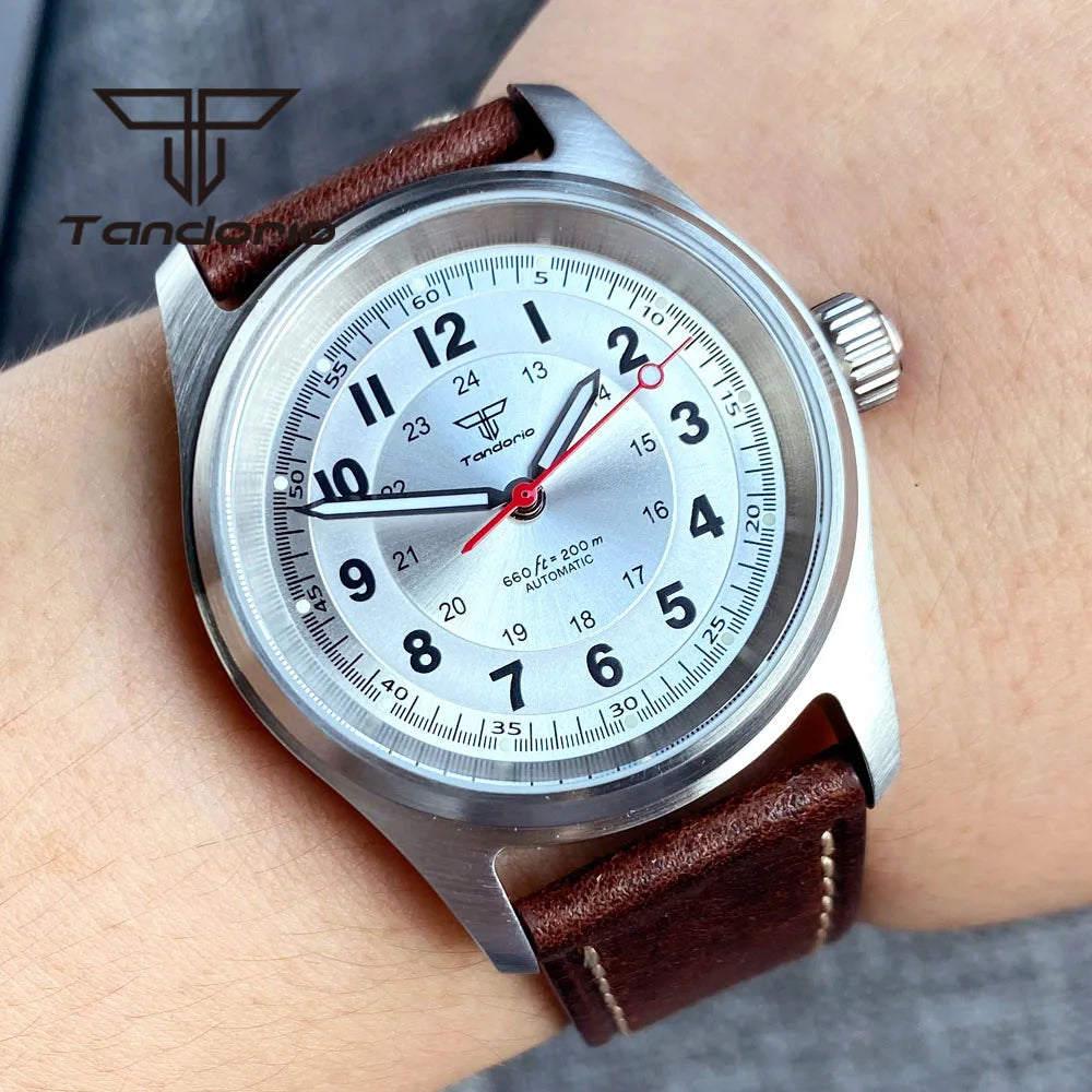 Tandorio 36mm 自動巻き パイロット／ダイバーウォッチ 20気圧防水 グリーン夜光