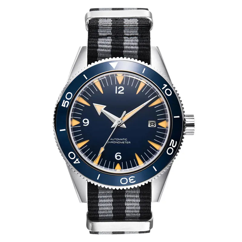41mm 自動巻きメンズウォッチ サファイアガラス 100m防水 ナイロンストラップ