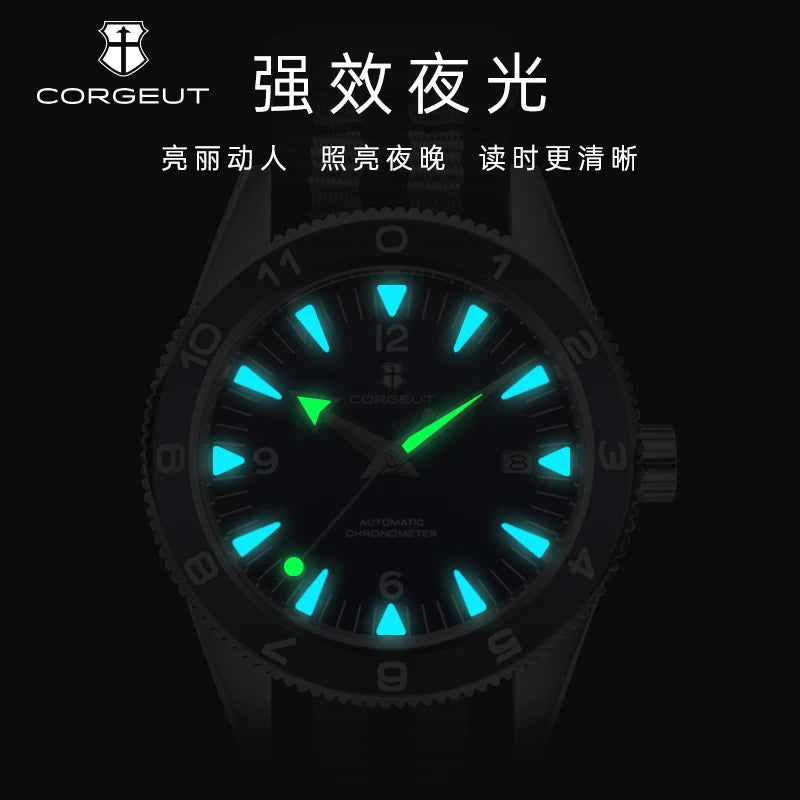 41mm 自動巻きメンズウォッチ サファイアガラス 100m防水 ナイロンストラップ
