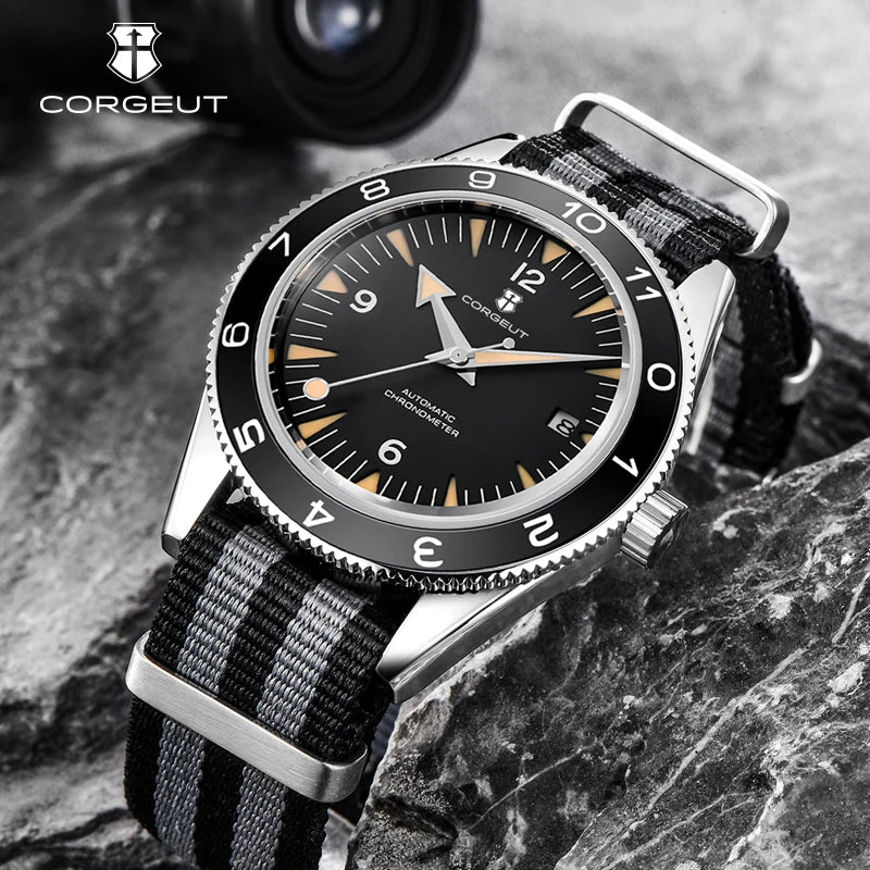 41mm 自動巻きメンズウォッチ サファイアガラス 100m防水 ナイロンストラップ